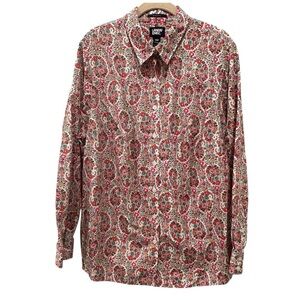 Lands' End No Iron Paisley Floral Button Down Collared Top Supima Cotton Sz 18 W